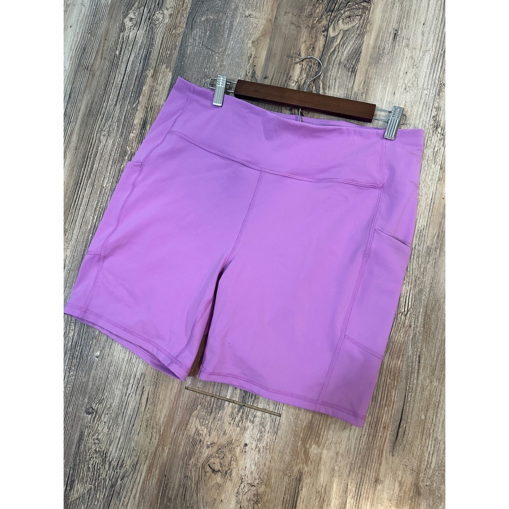 NWOT Tek Gear UltraStretch Bike Shorts Orchid Purple High Waist Pockets 1X